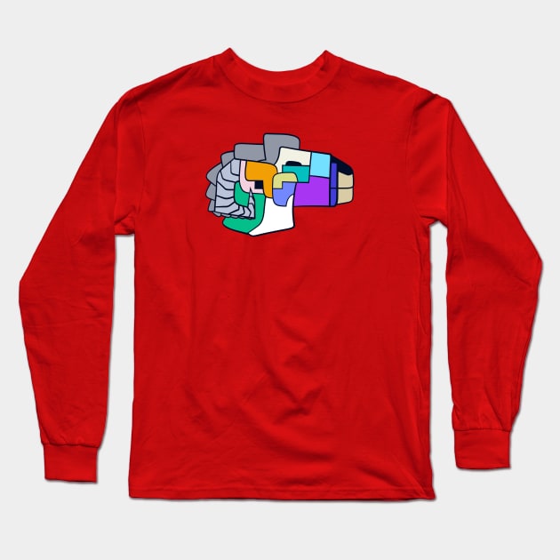 Goat with Colourful Geometric Shapes Long Sleeve T-Shirt by Caving Designs